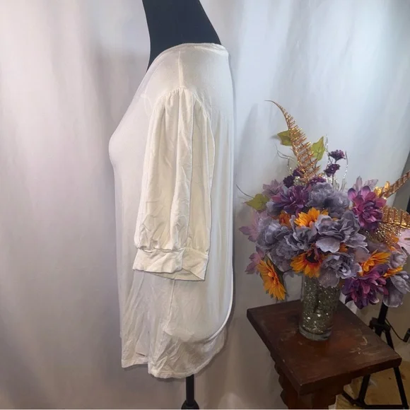 Tahari Cream Ruched Sleeve Top XL Soft Stretch Minimal Chic Blouse - Picture 2 of 9